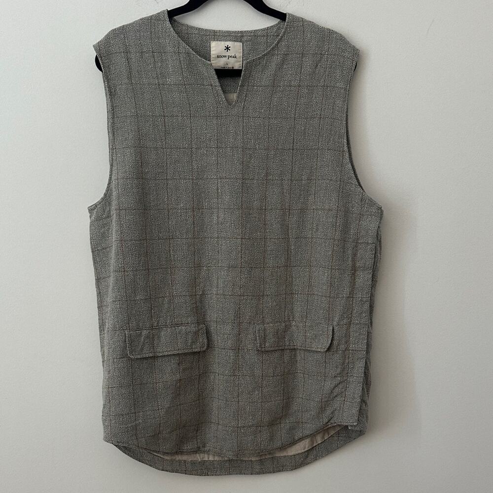 Snow Peak Made in Japan Men's Grey Tweed Sleeveless Plaid Vest Large